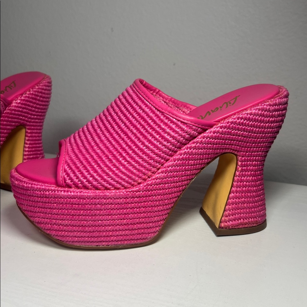 Women’s Liliana Pink Woven Platform Heeled Mules Sz 7.5